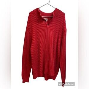 L.L. Bean Red Henley Quarter Button Knit Pullover Sweater Size XXL Regular